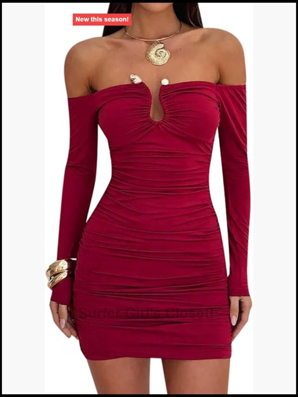 Off Shoulder Long Sleeve Ruched Bodycon Mini Dress Cut Out Party